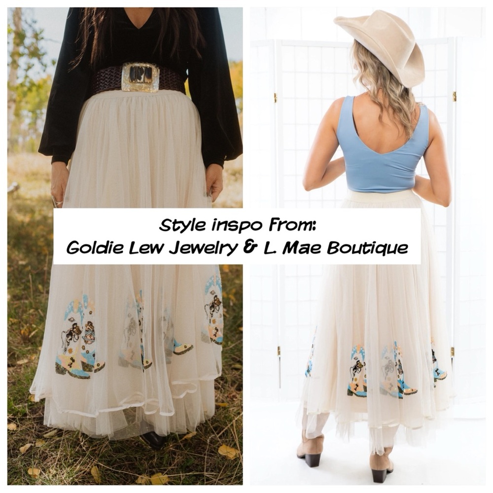 Blue B Sequin Cowgirl Boot Tulle Skirt